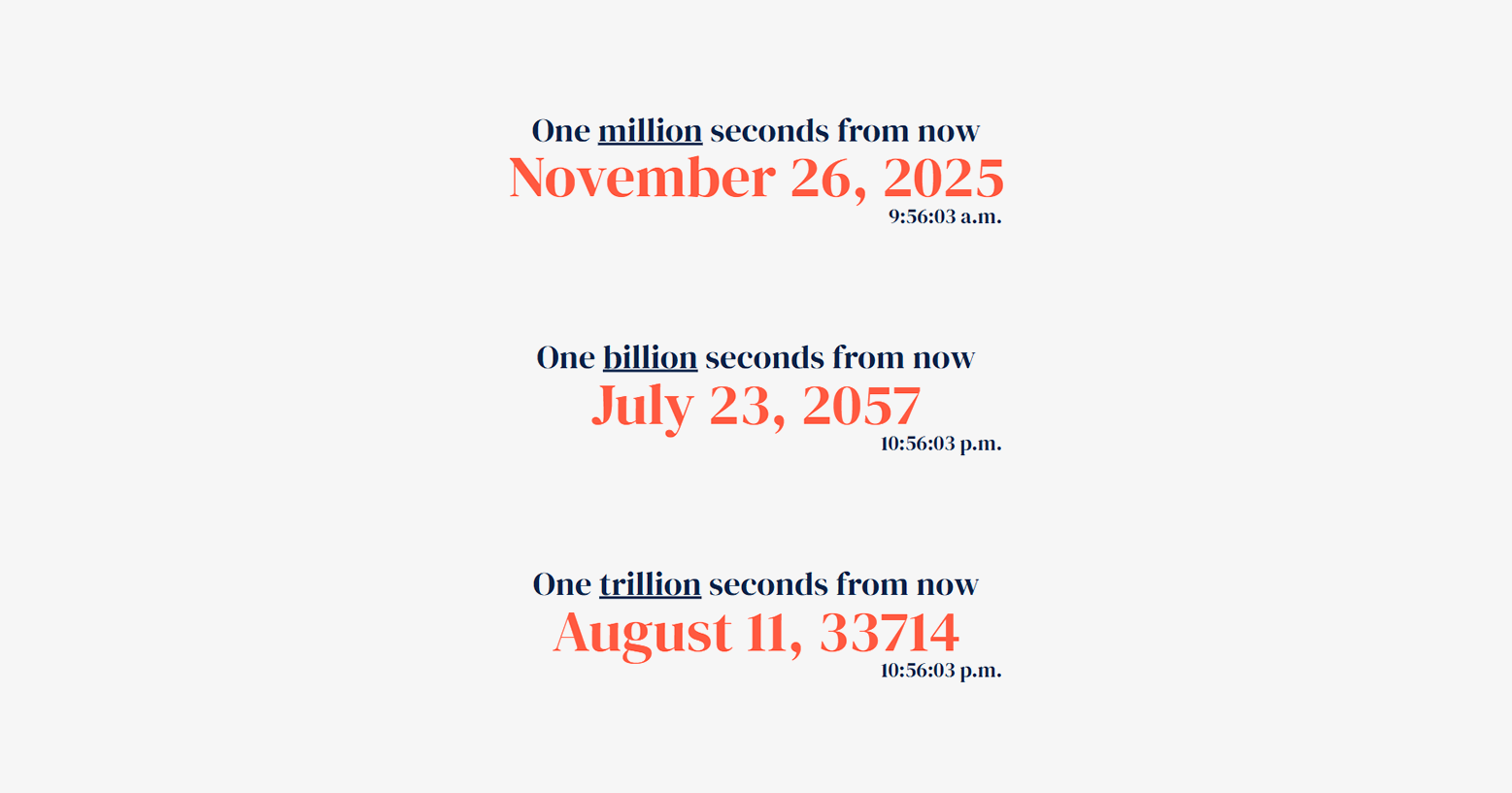 Screenshot of One Billion Seconds app